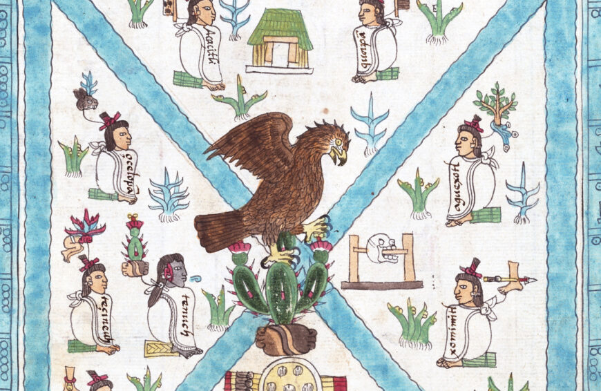 Frontispiece, Codex Mendoza, c. 1541–42 (Viceroyalty of New Spain), pigment on paper (Bodleian Libraries, University of Oxford)
