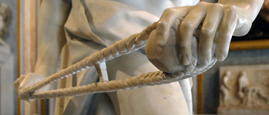 Gianlorenzo Bernini, David, 1623, marble, 5 feet, 7 inches high (Galleria Borghese, Rome; Steven Zucker, CC BY-NC-SA 2.0)