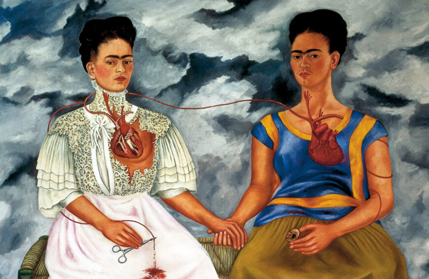 Frida Kahlo, The Two Fridas (Las dos Fridas), 1939, oil on canvas, 67-11/16 x 67-11/16 inches (Museo de Arte Moderno, Mexico City)